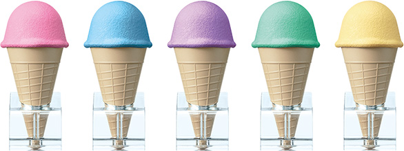 ※左からストロベリー、ソーダ、ブルーベリー、ミント、バニラ