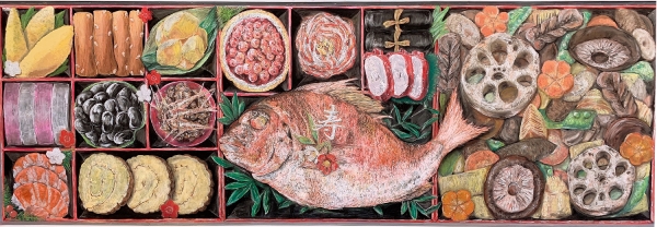 最優秀賞　福島県立会津学鳳高等学校／会津学鳳高校美術部(5人)「おせち料理」