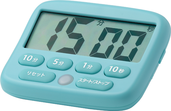 液晶「トキ・サポ デジタルタイマー光ってお知らせ」（１００分計）、「１０分」「５分」「１分」「１０秒」の4つの時間設定ボタン付き