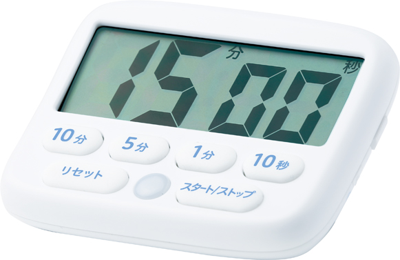 液晶「トキ・サポ デジタルタイマー光ってお知らせ」（１００分計）、「１０分」「５分」「１分」「１０秒」の4つの時間設定ボタン付き