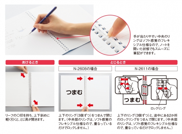 筆記時にとじ具が気にならない