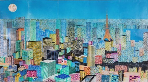 「日学・黒板アート甲子園2020」＜白板アート甲子園(ホワイトボードの部) 最優秀賞＞　東京都立六郷工科高等学校 / 夢の別れ(2人) / 東京の夜景