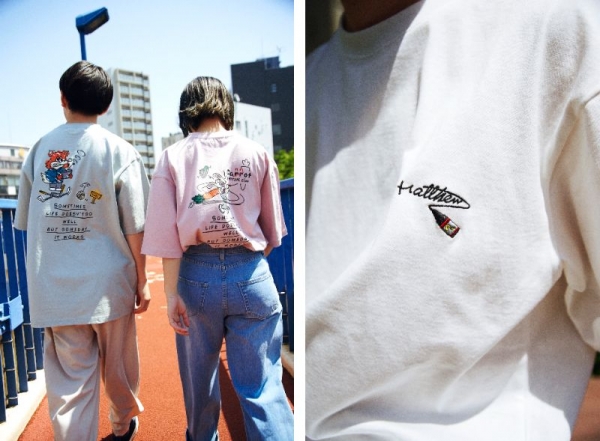 ①コラボTシャツ 価格：4,290円（税込） カラー：全5種　　 サイズ展開：S、M、L