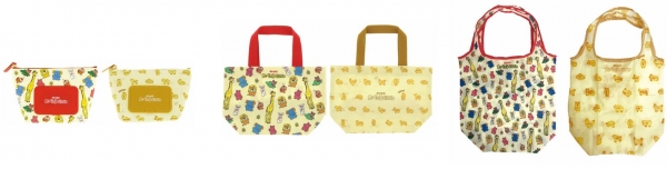 左：seepo(シートケース付きポーチ)　全2柄 価格：各1,980円 中：ミニトート　全2柄 価格：各1,650円 右：エコバッグ　全2柄 価格：各1,650円  