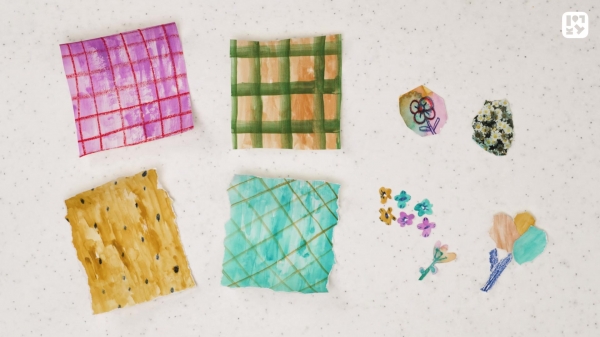 #05 パーツを切ろう  　描いた絵や写真をはさみで切ったり手でちぎります