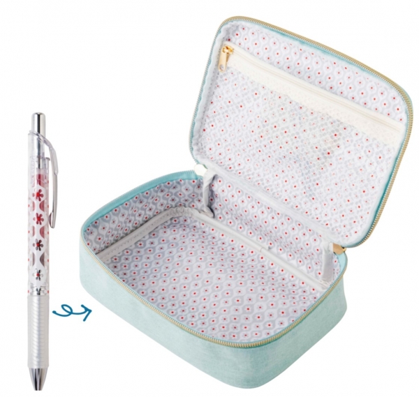 裏地は文具女子博2021限定発売「エナージェルインフリー フラワーモチーフ」のレッドフラワー柄♪