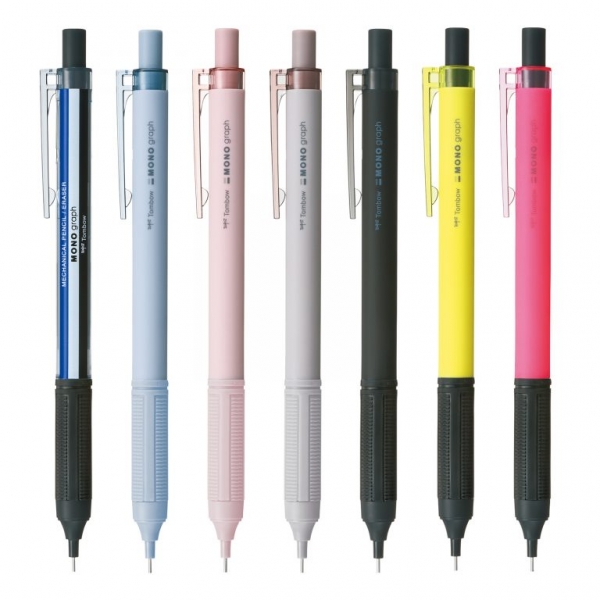 (左から）モノカラー、グレイッシュブルー、グレイッシュピンク、グレイッシュブラウン、フルブラック、ネオンイエロー、ネオンピンク