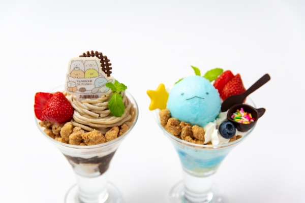 (左)「まめマスターのコーヒーモンブランパフェ」1,200円（税込） (右)「とかげのきらきらパフェ」1,100円（税込）