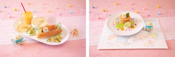 (左)やさいたっぷり♪サンドイッチプレート（ARIA.C） (右)ぺんぎん？のふんわりパンケーキプレート（ARIA.C）  
