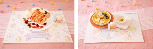 (左)ねこのくいしんぼうベリーフレンチトースト（ELOISEs Cafe） (右)ねこのほっこりかぼちゃチーズリゾット（La Petite Fromagerie ～小さなチーズの店～）