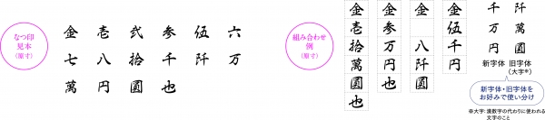 ●なつ印見本 【漢数字セット】印面サイズ：4.8&times;6.2㎜／書体：行書体/16本入り