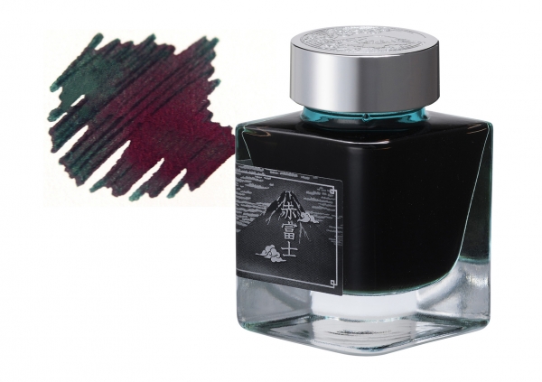 特別付属品： 特別カラー瓶インク 「赤富士」 20ml 通称「赤富士」と呼ばれる葛飾北斎の 「凱風快晴」。この絵にある富士山のグ ラデーションのように、緑色から光の 加減で赤みのある反射が見られる特殊 インク。