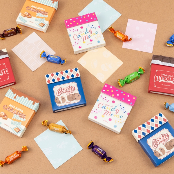 人気の「箱入りメモ」にお菓子のパッケージをイメージした新デザイン