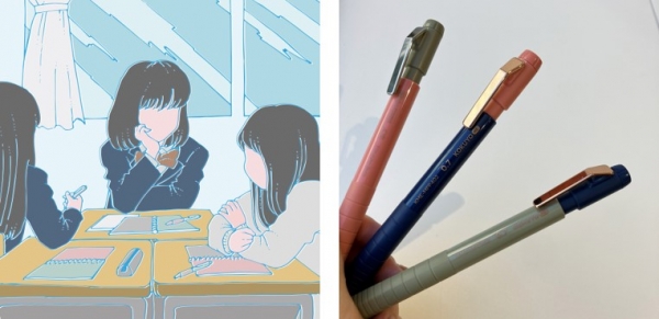 学校やクラスが離れる友達と色違いのシャープペンシルの一部を交換して、自分たちだけのオリジナル「おそろ文具」に。