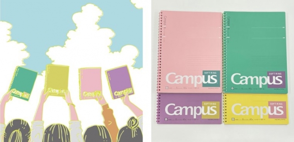 新しいクラスで出会った仲間と団結を高めるために、ノートの一部を切り出したオリジナルステッカーで自分たちだけの「おそろ文具」に。