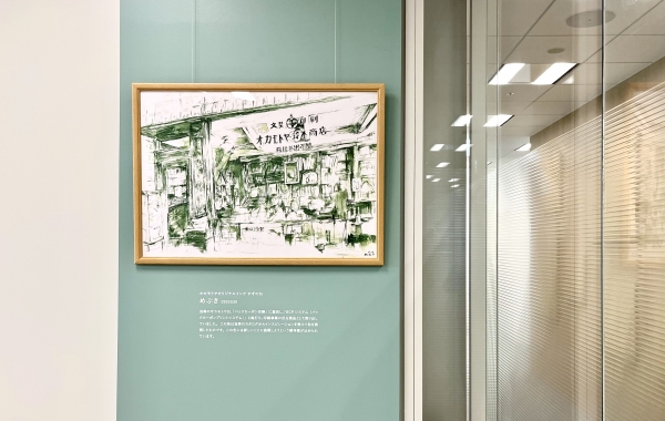 各会議室にはインク一色で社員が描いた絵がアクセントに