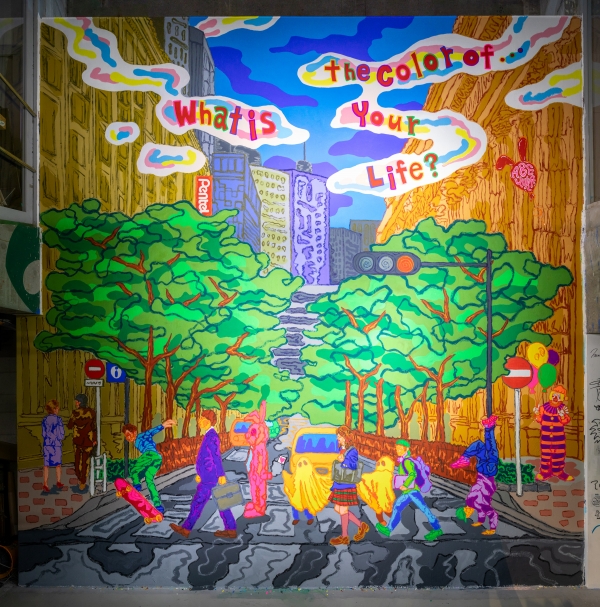 1.BnA_WALL 東京都中央区日本橋大伝馬町1－1  WALL SIZE : W6m X H6m  テーマ： Colors of the City  制作アーティスト： ABEYUKA.