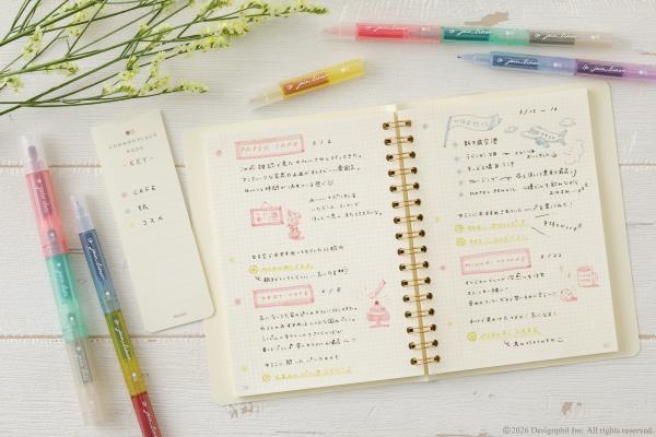 カラーは色分けしやすい「ブライト」「パステル」「ミルキー」と、落ち着いた印象の「ダスティ」「モカ」「ダーク」の全6種を用意。それぞれ3種をセットにした「ライトトーン」「グレイッシュトーン」も展開し、複数のペンで自分の好きな色を組み合わせて楽しむこともできます